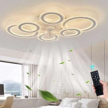 Imagem de Luminária de teto moderna com LED, ventilador de teto silencioso, controle remoto, função dimerizável e timer, ideal para quarto, sala de estar e sala de jantar (Branca)
