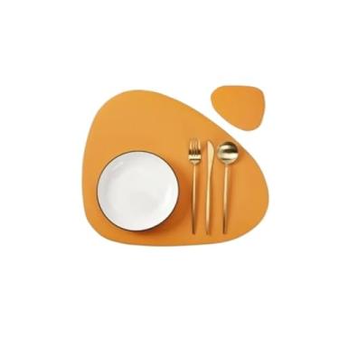 Imagem de 1/4/10 conjuntos de jogo americano e porta-copos triangulares em forma de tapetes de mesa de cozinha de Natal tapetes de decoração de mesa de couro (amarelo, 1 conjunto)