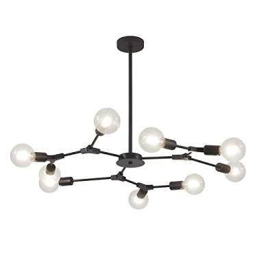 Imagem de Lustre de fazenda em metal preto, luminária de teto semi-embutida, estilo moderno de meados do século, com 9 lâmpadas, lustre Sputnik, luminária pendente industrial vintage E26, L1136-9