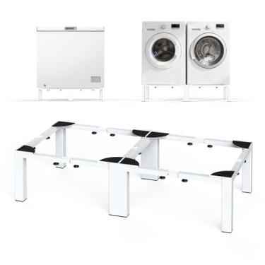 Imagem de SKM Pedestais de lavadora e secadora com suporte universal ajustável 104-168 cm C 52-84 cm W Pedestal de lavanderia de aço resistente 7 pernas 200 kg para lavadora de carga frontal e secadora