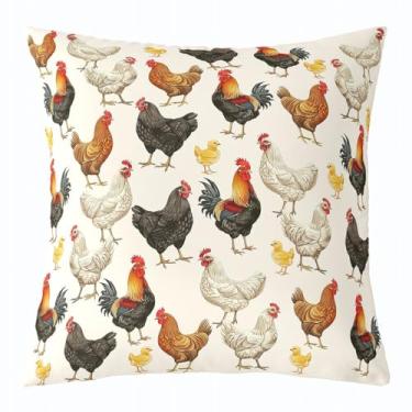 Imagem de jejeloiu Capa de almofada rústica para casa de fazenda, 1 peça, capa de almofada de galinha, animal de fazenda para sofá, capa de almofada para decoração de quarto de crianças, meninos, meninas, 55 x