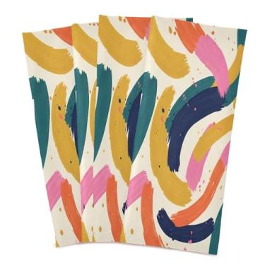 Imagem de Wassud Vibrant Lines Toalhas de prato de cozinha pacote com 4 panos de prato macios com laço para pendurar toalha de mão super absorvente de secagem rápida toalhas de chá de mesa decorativas 71 x 45