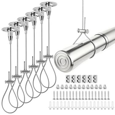 Imagem de AYAYGD Pacote com 6 suportes de varão de armário de teto, suporte de varão de cortina ajustável de aço inoxidável de 297 cm, suporte de varão de cortina de chuveiro de teto para hastes de chuveiro