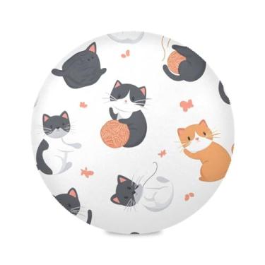 Imagem de STAYTOP Jogo americano redondo de gato fofo com desenho animado, 6 peças, tapetes de mesa para férias, antiderrapante, fácil de limpar, para casa, cozinha, churrasco, festa, decoração de mesa
