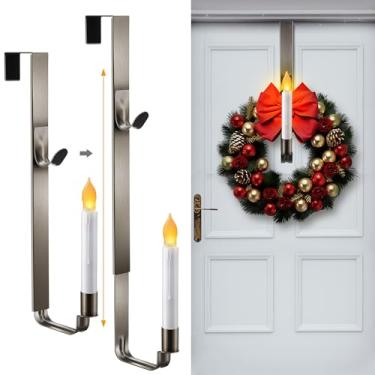 Imagem de Enhon Cabide de guirlanda de Natal para porta da frente com suporte de vela e vela sem chama, cabide de guirlanda ajustável de 15,7 a 66 cm, serve para portas de até 5 cm de espessura, capacidade de 9