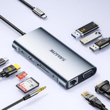 Imagem de SAMZHE Estação de ancoragem USB C 10 em 1 USB-C Dual 4K HDMI Monitor Laptop Dock Stations adaptador múltiplo com HDMI 4K + VGA + 3 portas USB-A 3.0 + carregador PD 100W + Ethernet + SD/TF + áudio