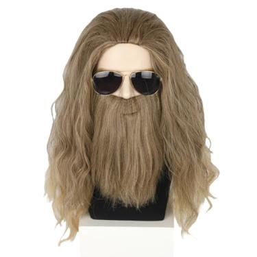 Imagem de Topcosplay Peruca masculina de Thor gorda e barba, loiro acinzentado, para cosplay, fantasia de Halloween