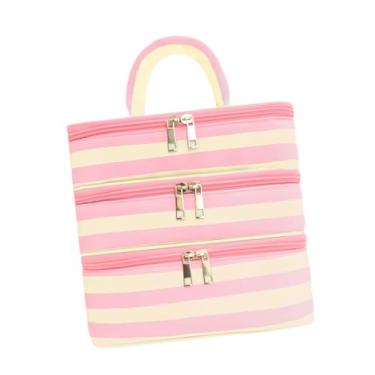 Imagem de KiBcsLic Nécessaire de viagem feminina, bolsa de maquiagem à água, organizador de cosméticos para viagens, conjunto de pincéis para mulheres e, Bege Rosa