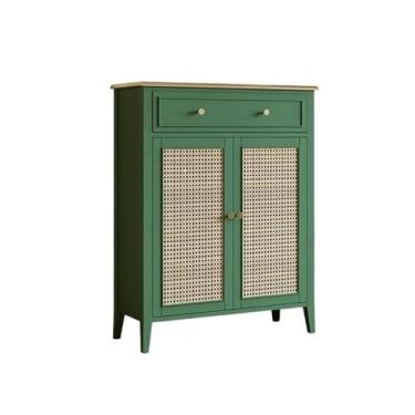 Imagem de Sapateira estilo vintage Rattan armário de sapatos de 4 camadas com portas, prateleiras ajustáveis, sapateira de madeira com gavetas armário de prateleira de sapatos para armário