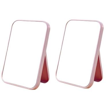 Imagem de Kit 2 Espelho De Maquiagem Dobrável De Mesa Retangular Cores Cor:Rosa 