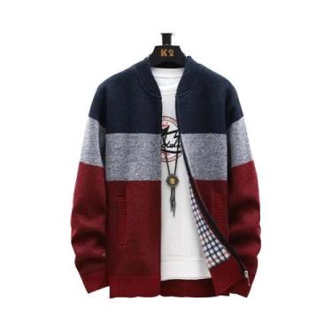 Imagem de Cardigã De Fleece Com Zíper Para Homens, Jaqueta Casual De Veludo List