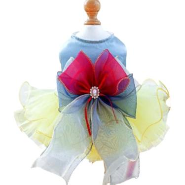 Imagem de ANIAC Vestido elegante para cães pequenos e meninas, roupas femininas com nó de laço, vestido tutu de princesa de gato, roupa formal de festa de animal de estimação para casamento, aniversário, dia