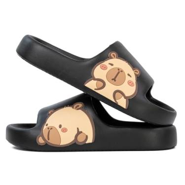 Imagem de XUNBAI Chinelos de capivara masculinos e femininos, lindos chinelos de capivara para ambientes internos e externos, sapatos de banho antiderrapantes de secagem rápida, sandálias de salto alto