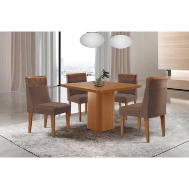 Imagem de Sala Jantar Mesa Maldivas Tampo Curvo 90cm+4 Cadeiras Jaspe Madeira Na