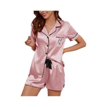 Imagem de Conjunto De Pijamas De Seda Luxuosa Para Mulheres, Manga Curta, Confor