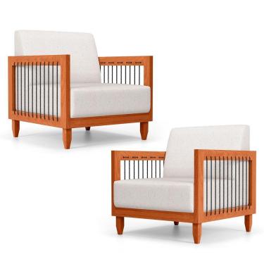 Imagem de Kit 02 Poltronas Varanda Samoa Madeira Maciça Com Cordas Náutica Linho Natural - Desk Design