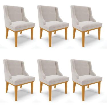 Imagem de Kit 06 Cadeiras De Jantar Veludo Cinza Madeira Castanho