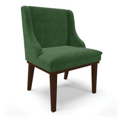 Imagem de Cadeira De Jantar Liz Suede Base Fixa Madeira Tabaco Verde