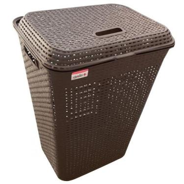 Imagem de Cesto De Roupa Suja Grande 72L Resistente Lavanderia Tampa Organizador