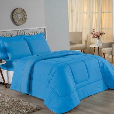 Imagem de Kit Edredom Dupla Face + Jogo De Lençol Casal Nobre 7 Peças Malha 100%