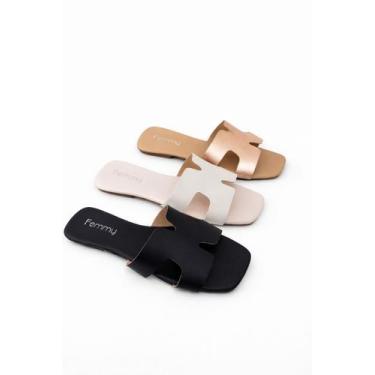 Imagem de Kit 3 Rasteiras Feminina Modelo H Flat Leve Verão - FEMMY, Preto, Offw