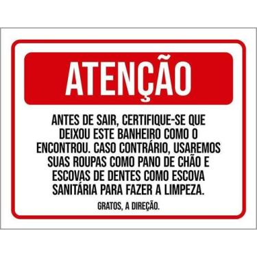 Imagem de Kit 5 Placa Acm Atenção Escovas Dente Pano Chão Escova 18X23 - Sinaliz