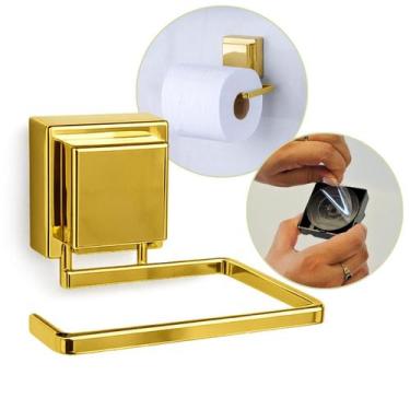 Imagem de Suporte Porta Papel Higiênico Dourado Banheiro Adesivo Future