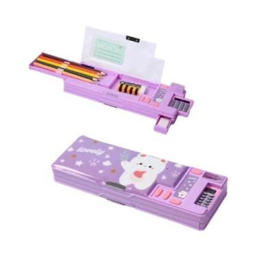 Imagem de Estojo De Lápis Plástico Multifuncional De Dupla Face Com Calculadora 