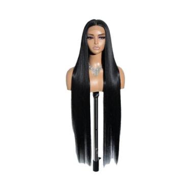 Imagem de Peruca Sintética Longa Lisa Com Renda Frontal, Destaques Em Castanho, 