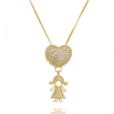 Imagem de Colar Coração Cravejado Filha Menina Folheado A Ouro