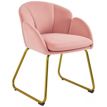 Imagem de Cadeira Yaheetech em veludo rosa formato flor, poltrona para penteadeira com pés metálicos dourados