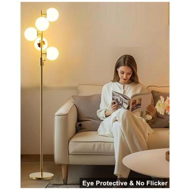 Imagem de Luminária de chão dourada dimerizável ACOHOOK 5 globos 1,63m LED 3000K 110V