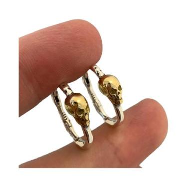 Imagem de Brincos De Argola Com Caveira Dourada E Prateada Para Mulheres E Menin