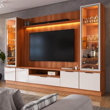 Imagem de Home Noble 2,70m Para TV 75” Com 2 Cristaleiras LED E Portas Reflecta Sala Completa