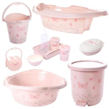 Imagem de Kit banheira de bebê plasutil 7 peças + kit higiene urso + bacia + lix
