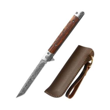 Imagem de Canivete Dobrável Multiuso De Aço Inoxidável Com Padrão Damasco, Faca 