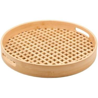 Imagem de Bandeja Em Bambu Redonda Vazada 35cm - Oikos, Natural