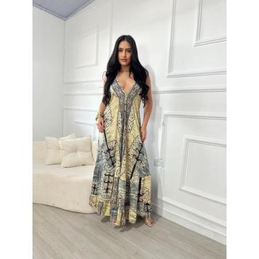 Imagem de Vestido Seda Indiano Feminino Indiano Argola Festa TAM M G GG - AM Mod