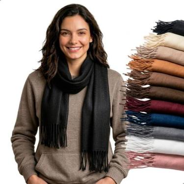 Imagem de Cachecol Feminino Pashmina Xale Tipo Manta Toque Macio Com Franjas 180
