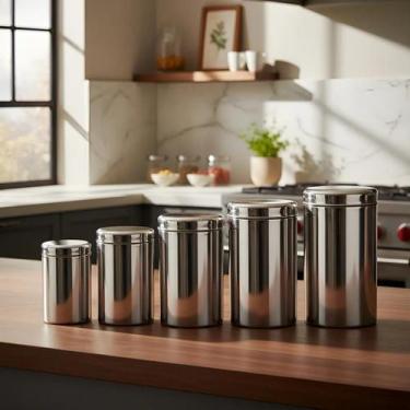 Imagem de Conjunto Porta Mantimentos Inox Brinox Suprema 5 Peças Potes Grandes c