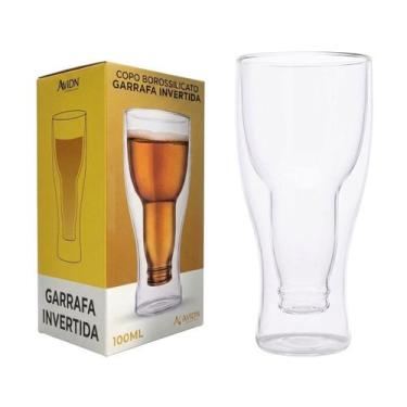 Imagem de Copo de Vidro 350ml Garrafa Invertida Vidro Grosso Duplo para Cerveja 