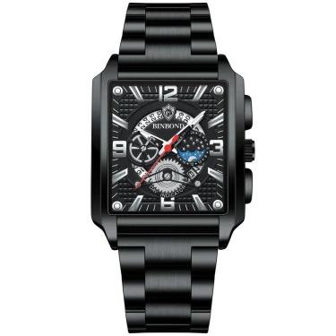 Imagem de Relógio de Pulso Masculino Binbond Analógico com Pulseira em Aço Inox Luxo Casual Preto