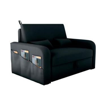 Imagem de Sofá Cama Lady Day 2 Lugares Reclinável 140cm Preto Veludo Compacto com Baú para Ambien...