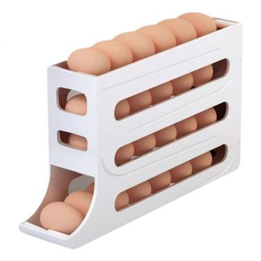 Imagem de Suporte para Ovos de Armazenamento Rolo Automático em Plástico com Design de 4 Camadas para Geladeira