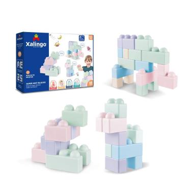 Imagem de Brinquedo Educativo de Blocos de Montar Soft Blocos 58 Peças para Estimular Criatividade e Coordenação Motora Azul