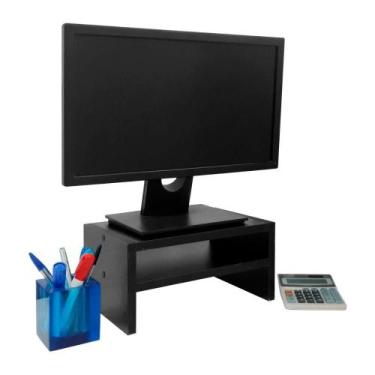 Imagem de Base Suporte para Monitor Apoio de Mesa Madeira Preto - Mercado das Pr