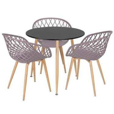 Imagem de Laraz, Mesa de jantar redonda 80 cm preto + 3 cadeiras Clarice Nest Fe