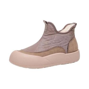 Imagem de Botas De Neve Femininas Com Forro De Fleece, Solado Antiderrapante E C