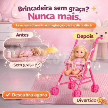 Imagem de Carrinho de Boneca Dobrável Rosa Leve e Compacto 54cm - Fullcommerce