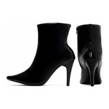 Imagem de Bota Feminina Cano Curto Salto Alto Fino 9cm Verniz Preto EMILY ONLINE-Feminino